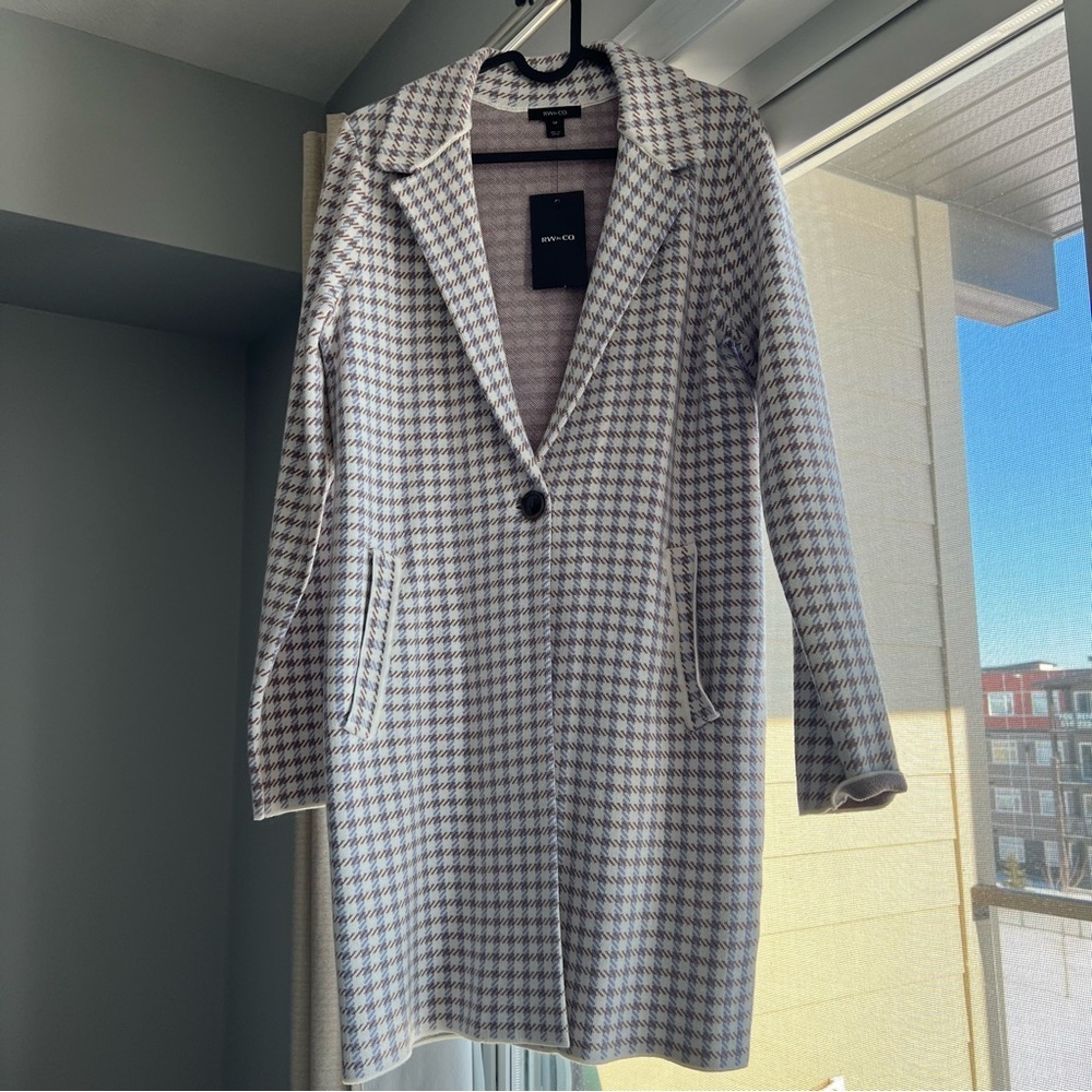Brand new with tags RW and Co women chequered coat, white and light purple